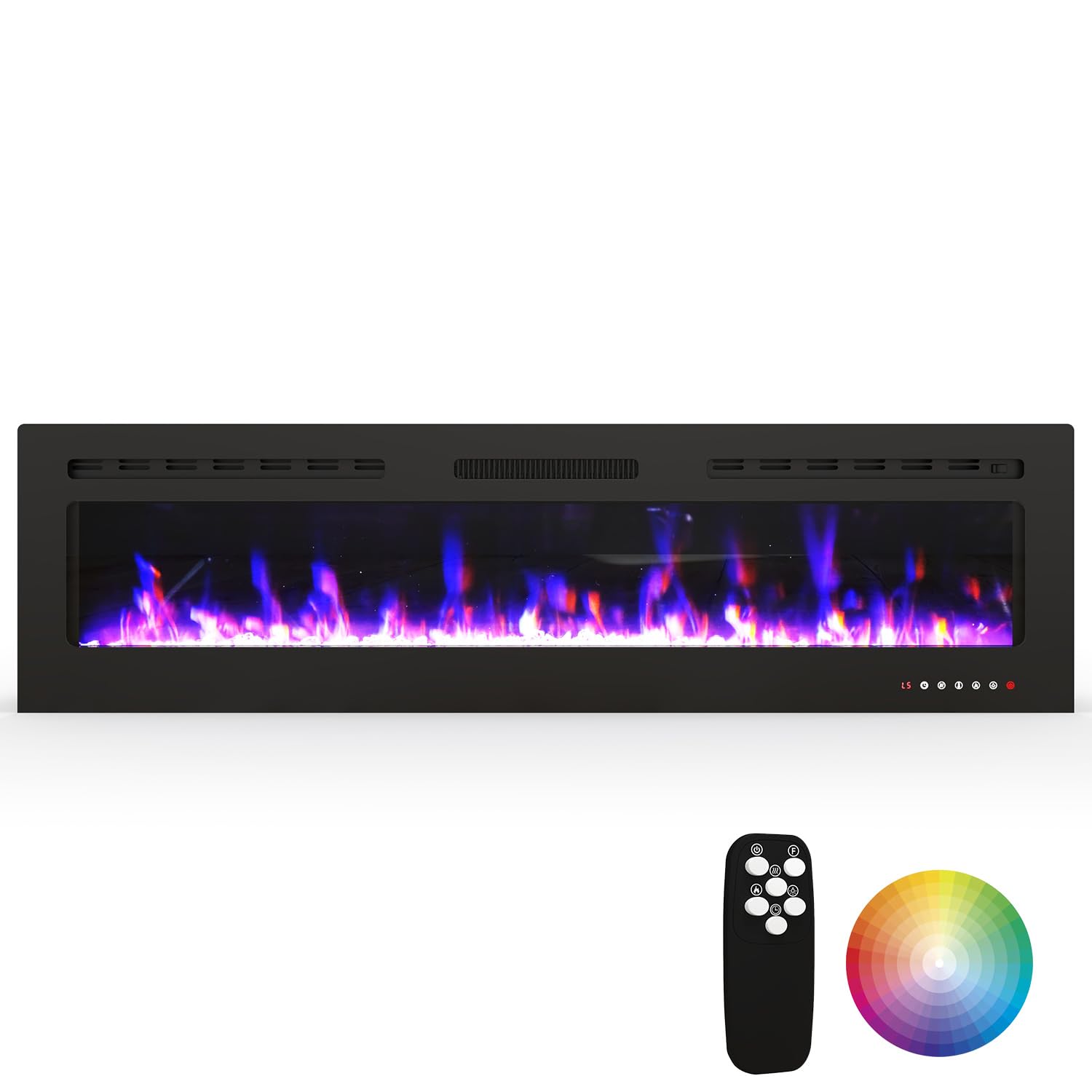 60" Electric Fireplace Wall Mounted & Recessed with Remote, 750w/1500w Ultra-Thin Wall Fireplace Inserts, Electric Fire Place W/8H Timer, Adjustable