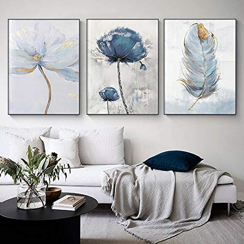 Peinture abstraite plume et fleur scandinave pour une décoration murale poétique et apaisante
