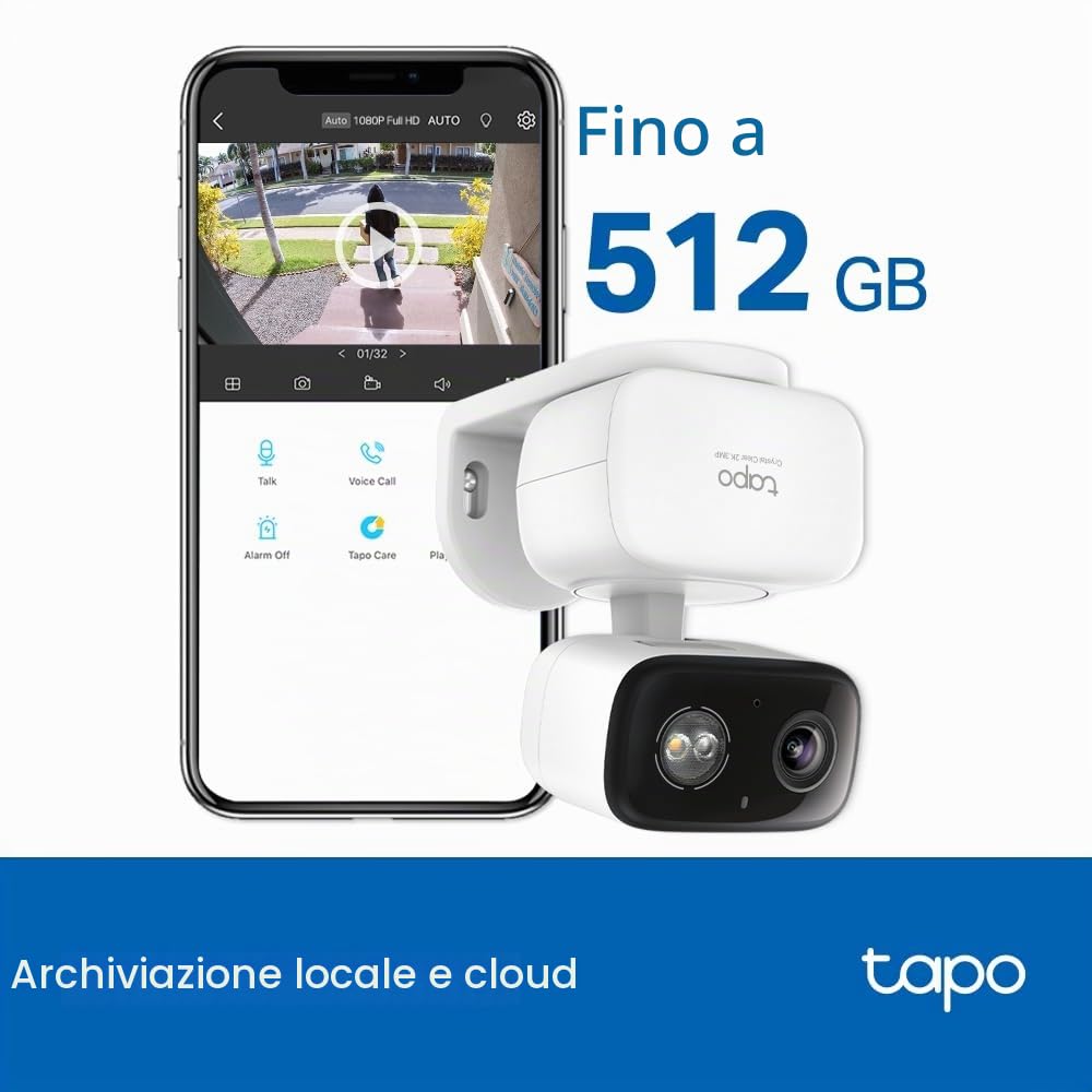 Tapo C216 2K 3MP Telecamera esterna 360 ° Pan/Tilt, Visione notturna a colori IP65, Telecamera di sicurezza WiFi esterna, Rilevamento intelligente AI, Faretti, Telecamere interne Sicurezza domestica