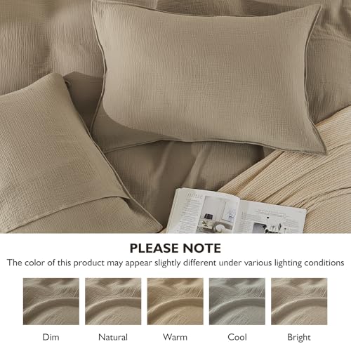 Image of EMME Muslin Cotton Duvet Cover Set Khaki King Size Linen Like Soft Breathable Lightweight Summer Comforter Cover Set with Zipper Closure (Khaki, King, 104 inchx90 inch)