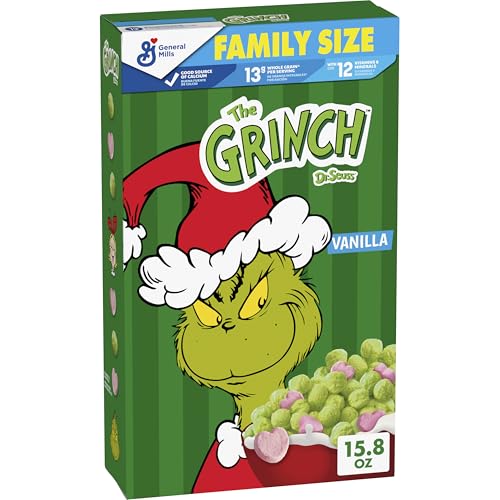 The Grinch Cereal, Sweetened Vanilla Corn Puffs with Marshmallows, Family Size, 15.8 oz