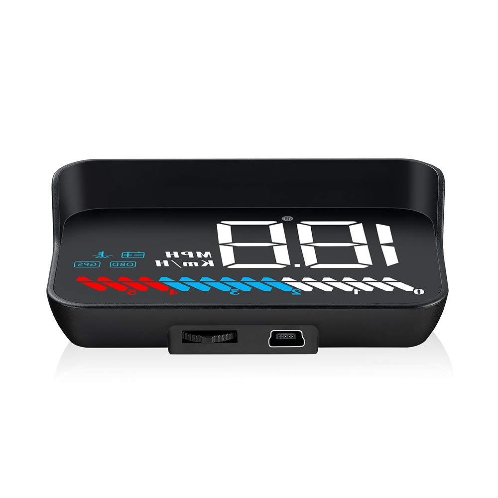 M7 Auto Head-Up-Display (HUD) 3.5" OBD2+GPS Dualsystem - Digitaler Tachometer & Geschwindigkeitsmesser (km/h) mit Übergeschwindigkeits- & Temperaturalarm - Weiße Display-Schrift, Sonnenlichtsichtbar