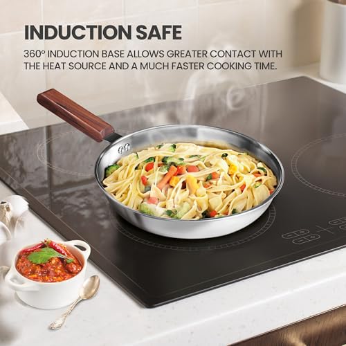 Image of MILTON Pro cook Induction Cookware & Gas Stove Friendly Triply Stainless Steel Fry Pan 20 cm with Glass Lid & Wooden Handle | Heavy Bottom Frying Pan | Healthy Low-Oil Cooking | 3Y Warranty | Silver
