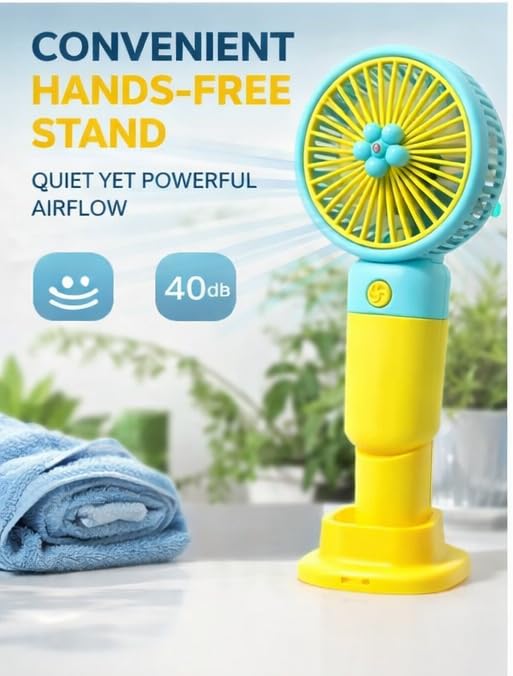 Image of Portable Handheld USB-C Rechargeable 3 Adjustable Speeds Mini Fan for Home Office & Outdoors (Yellow)