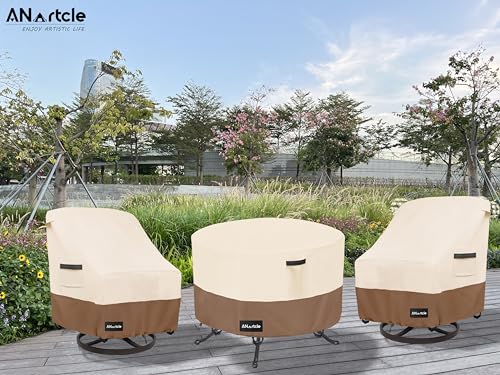 Image of ANartcle Round Patio Table Covers 50inch,100% Waterproof 600D Heavy Duty PatioTable Cover,Round Patio Table Covers for Outdoor Furniture,50 inchDIA x 23 inchH,Beige&brown.
