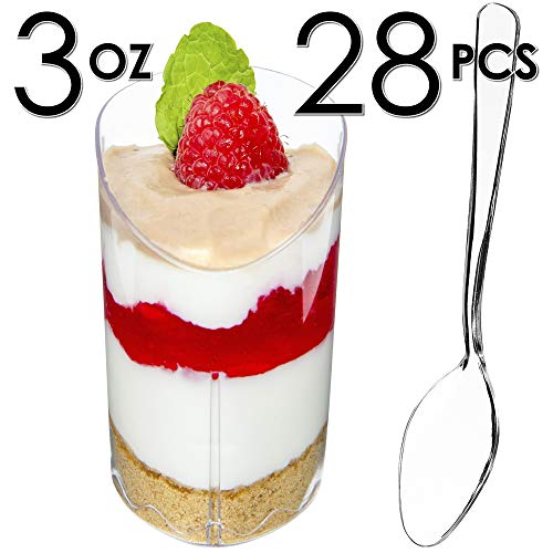 DLux 28 x 3 oz Mini Dessert Cups with Spoons, Slanted Triangle