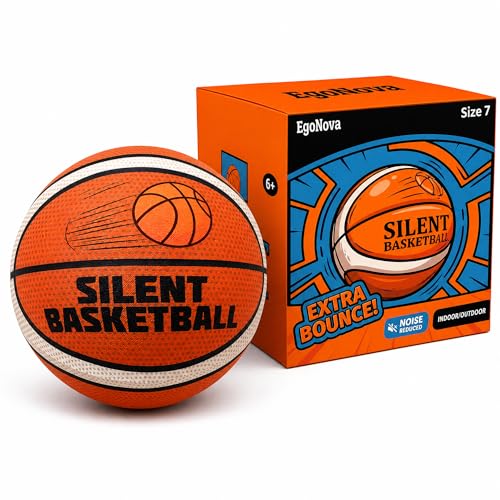 EgoNova Size 7 Silent Basketball with Fabric Cover Non-Slip PU Foam Ball High Bounce & Real Feel Quiet Indoor Training & Dribbling for Adults & Kids