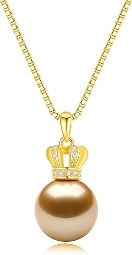 Vista 9 de YAMI White/Black Pearl Necklace for Women, S925 Sterling Silver 11-12MM Saltwater Cultured Pearls Pendant Necklace, 18+2Inch Chain Single Pearl