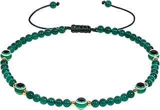 Xfoxstal Evil Eye Anklet Gemstones 4mm Agate Beaded Summer Beach Reiki Healing Crystals Ankle Bracelets for Women Jewelry Relieve Anxiety, Stone, Agate