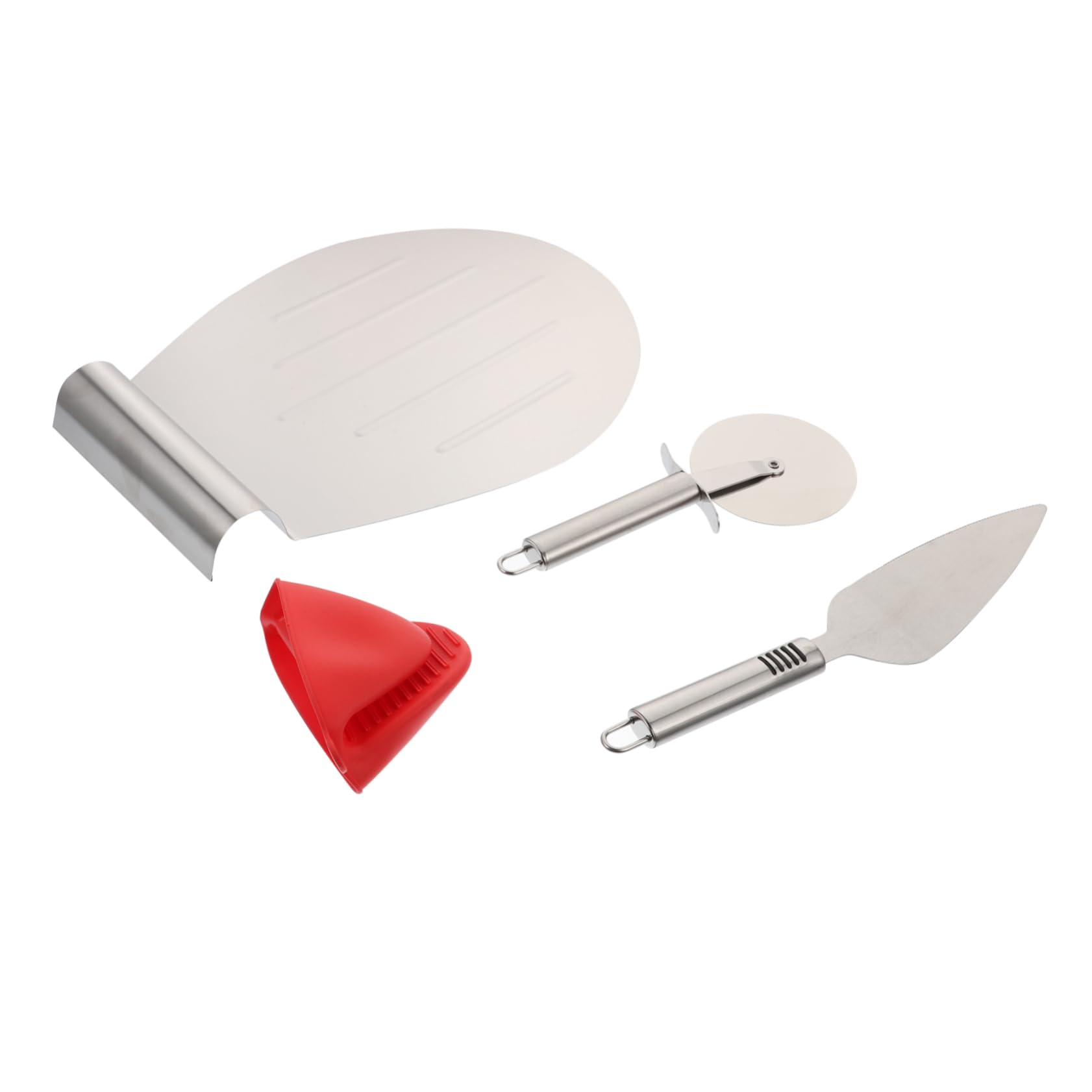 KICHOUSE Pizza Baking Set 4pc Stainless Steel Spatula Paddle Non-stick Pizza Peel Cake Transfer Shovel for Pies Tarts Cookies