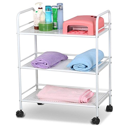 DRM 3 Tier Rolling Storage Trolley Cart Utility Cart Salon Trolley Cart with Wheels, Spa System Storage Cart Salon Beauty Trolley Cart, White