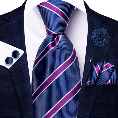 Image of Hi-Tie Men's Tie Lapel Pin Set Pocket Square Cufflinks Formal Woven Silk Tie Sets Wedding Party