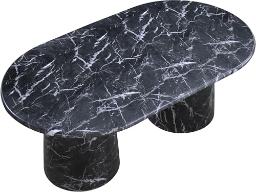 Image of Meridian Furniture 702Black-T Cosenza Collection Art Deco 78 inch Indoor /Outdoor Concrete Dining Table with Black Marble Finish, 78 inch W x 44.5 inch D x 30 inch H, Black