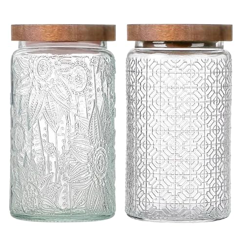 Image of Vintage Glass Jars with Wooden Lids, 2 Pack 34 oz Airtight Glass Food Storage Containers Sets for the Kitchen, Sugar Coffee Candy Spice Cookie Tea Pasta