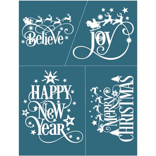 MANGOUSONG Screen Printing Kit,21.59x27.94cm Merry Christmas Joy Reusable Self- Adhesive Silk Screen Stencils Mesh Transfers for Home Decoration Handmade Craft