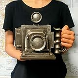 VICTAR DESIGN Vintage Camera Model Silver Gray Camera Replica Camera Model Nostalgic Collective Statue Resin Ornament Cents Penny Piggy Bank Decoration for Desktop Bar Office Showcase Prop Unique Gift