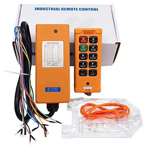 HUIXHAO Industrial Wireless Crane Remote Control Hoist Crane Radio Transmitter and Receiver,10 Button,PA66 Corrosion-Resistant Material,Reinforced Flame Retardant,IP66 AC12-24V DC13-72V