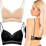 2 Pieces Ladies Lace-u-Back Lifting Bra Wireless Bra Lace Bra Starry Low Back Lifting Bra Starry Bra for Woman