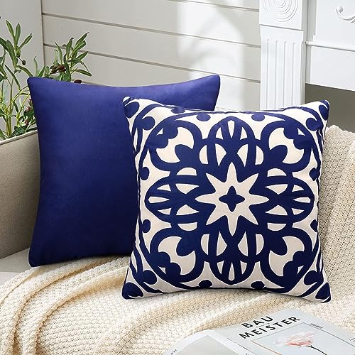 Lot de 2 Housse de Coussin en Super Doux Taie d'oreiller Bleu Mandala Géométrie Imprimé Motif Housse de Coussin Moderne Housse Coussin pour Canapé Salon Chambre...