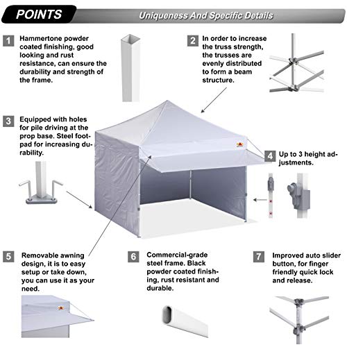 Abccanopy Ez Pop Up Canopy Tent With Awning And Sidewalls 10X10 Market -Series, White #TOP2
