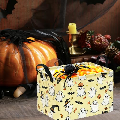 Image of Halloween Basket Yellow Pumpkin Ghost Storage Toy bin For Boys Girls Kids