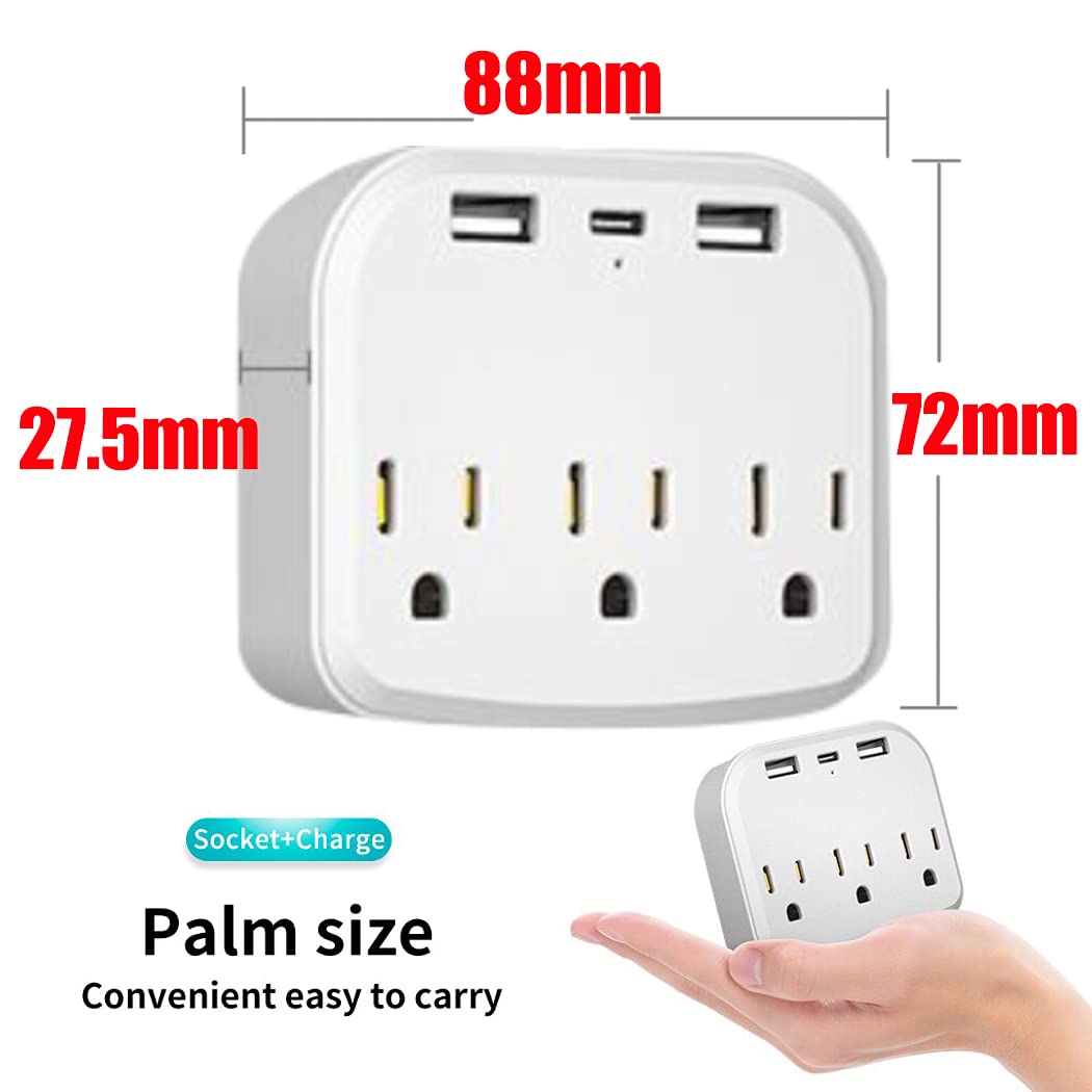 Multi Plug Outlet Extender with USB Wall Charger and USB C Charger , 3 Outlet Surge Protector, 2 USB Phone Charger , 1 Type-C, Multiple Power Outlet Expander for Home, Office, Portable in Travel: Tools & Home Improvement