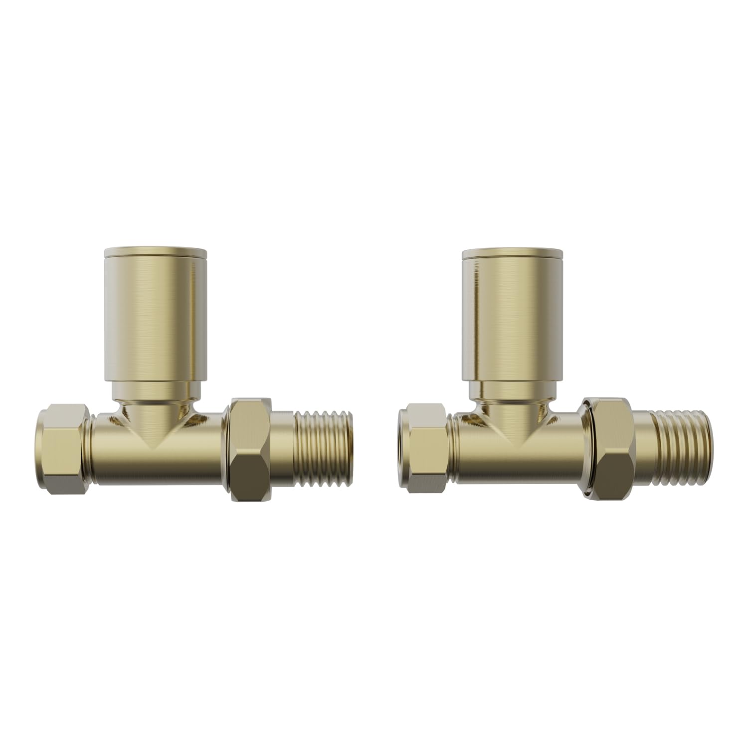 NRG Designer Radiator Valve 15mm Manual Straight Valves One Pair Brushed Brass