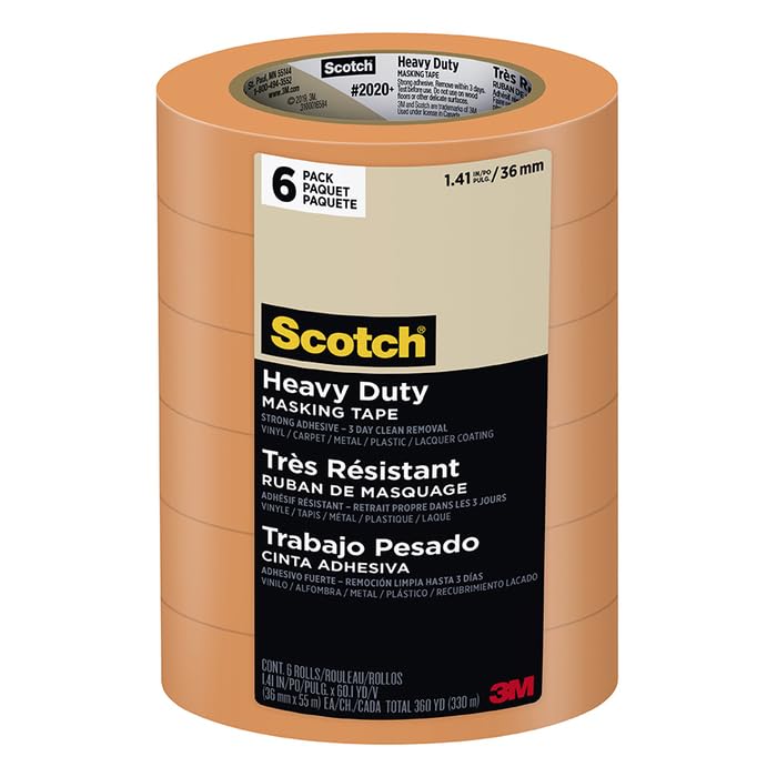 3M 24-Rolls of 1.41” x 60 yds 2020+-36AP6 Scotch Orange Heavy Duty Masking Tape, 4 Contractor Packs