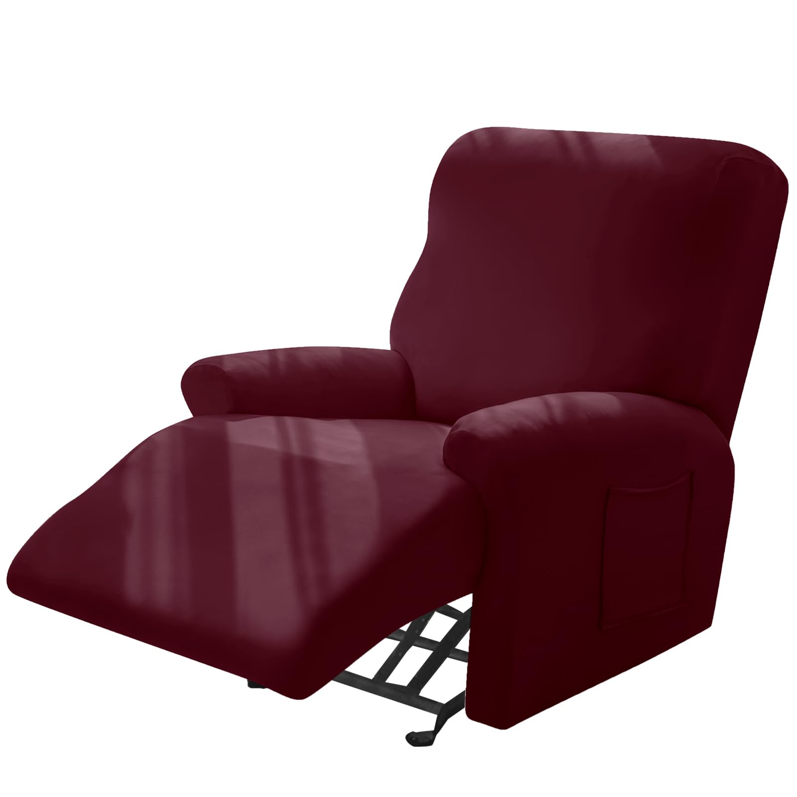 Alishomtll 4 Pieces Recliner Chair Covers, Stretch Recliner Sofa Covers with 2 Side Pockets, Washable Armchair Slipcovers Removable Furniture Protector for Living Room Bedroom (1 Seater, Wine Red)