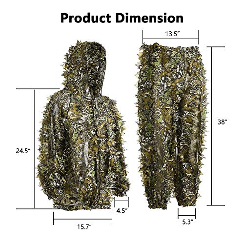 Ghillie Suit,Adult 3D Leafy Camouflage Ghillie Suit Youth Outdoor Woodland Hunting Suit Camo Outfit Ghillie Suit for Men Jungle Wild Animal Photography for Hunters, Military and Paintball - Thumbnail 7