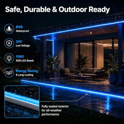 Image of 49.2Ft RGB Neon Rope Lights, 1080 LEDs 24V Side-Emitting LED Strip Lights with App and Remote Control, 360 Bendable Flexible Strip Lights with Music Sync for Bedroom, Ceiling, Living Room