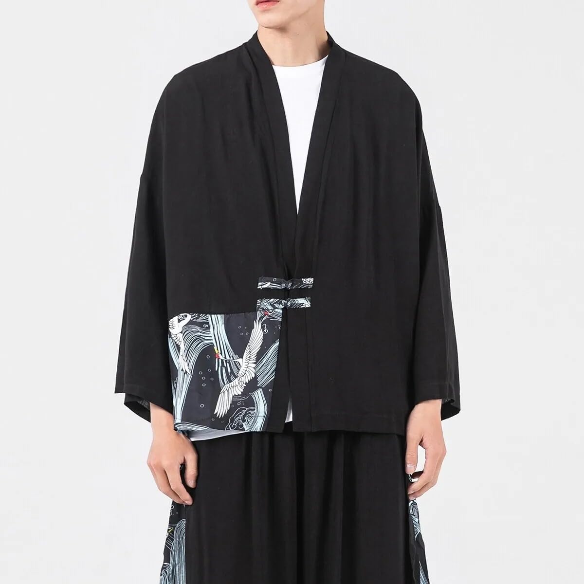 Chinese Traditional Dress Men Harajuku Shirts Kimono Retro Three Quarter Shirt Cardigan Mens Hanfu Jacket