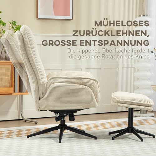 HOMCOM Relaxsessel mit Hocker 360°Drehbarer Fernsehsessel mit Liegefunktion TV-Sessel mit Cord-Optik, Ruhesessel für Wohnzimmer, Schlafzimmer, Beige – Bild 6