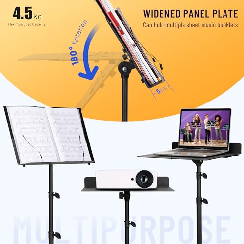 Image of CAHAYA CY00005-1 Height Raiser Triple Music Stand Double Brace Foldable and Easy to Store Metal Music Stand Height Adjustable from 78 to 170 cm Matte Black