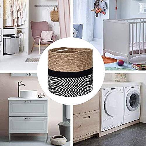 Rope Basket, Blanket Basket, Woven Storage Basket, Natural Cotton Rope Storage Basket, 28 x 28 cm Cute Foldable Bathroom Storage Basket for Toy, Art, Craft Supplies, Clothes Storage