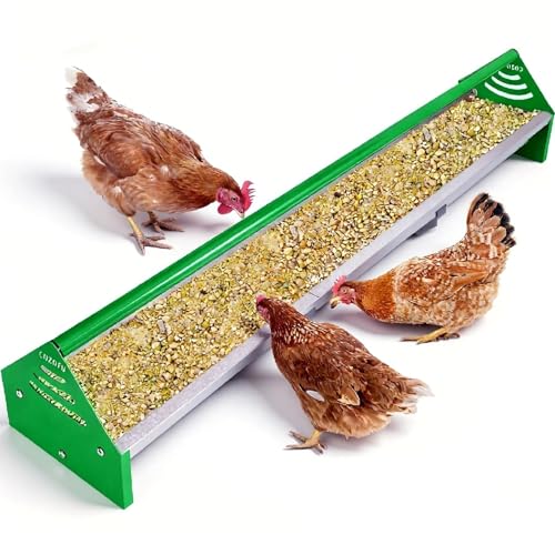 COZOFU 47 Chicken Trough Feeder - Galvanized Steel Feed Trough with Drainage Holes & Red Crossbar for Chicken Duck Turkey | Heavy Duty Rust-Proof & Easy-Clean Design