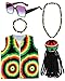 HICARER 5 Stück Rasta Kostüm Zubehör Rasta Hut mit Schwarzer Dreadlocks Perücke Jamaikanische Weste Quadratische Rasta Brille Jamaikanisches Armband und Halskette für Männer Frauen Halloween Cosplay Armband günstig Kaufen-HICARER 5 Stück Rasta Kostüm Zubehör Rasta Hut mit Schwarzer Dreadlocks Perücke Jamaikanische Weste Quadratische Rasta Brille Jamaikanisches Armband und Halskette für Männer Frauen Halloween Cosplay
