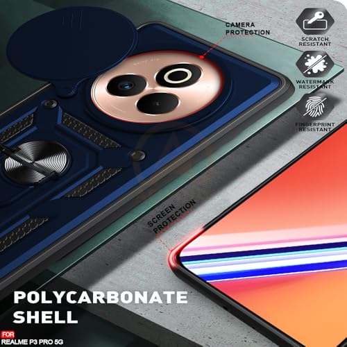 Image of Armor Bumper Back Cover Case for Realme P3 Pro 5G Rotating Camera Cover, Ring Holder & Kickstand | Heavy Duty & 360 Degree Protection Realme P3 Pro 5G Back Cover (Blue)