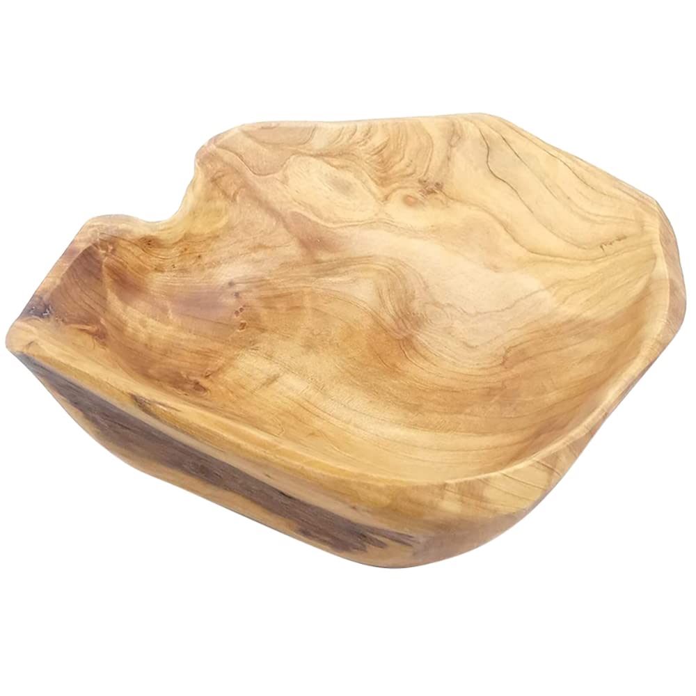 Augnongly Wooden Fruit Salad Serving Bowl Hand-Carved Bowls Living Room Real Wood Bowl 15-19Cm