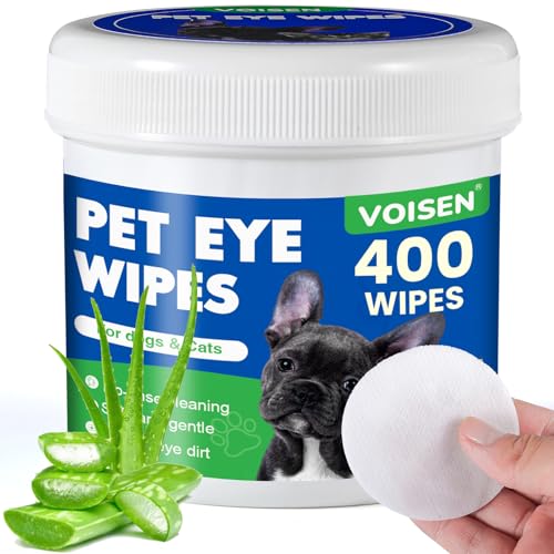 VOISEN 400Pcs Eyes Wipes for Dogs, Pet Tear Stain Remover Wipes, Care Eye Wash Pads for Dogs and...