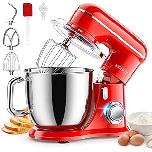 Stand Mixer, KICHOT 10+P Speed 4.8 Qt. Household Stand Mixers, Tilt-Head Cake Mixer Machine with Dough Hook, Beater, Wire Whisk & Splash Guard Attachments for Baking, Cake, Cookie, Kneading, RED