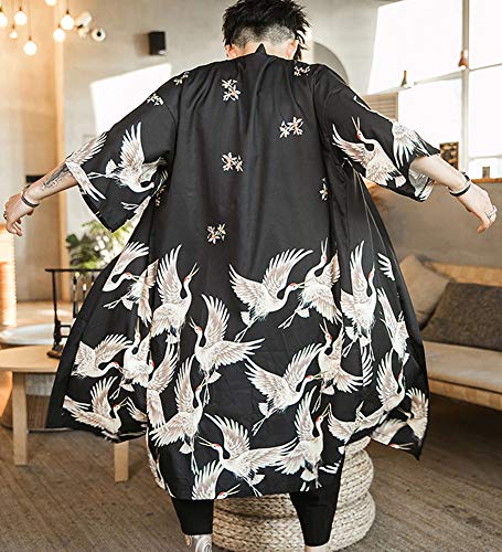 Hotmiss Mens Kimono Cardigan Open Front Cloak Yukata Outwear Long Bathrobe Tops4