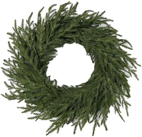 Christmas Norfolk Pine Wreaths, 20 Inch Real Touch Norfolk Pine Wreath, Artificial Green Wreath Greenery Realistic Wreaths for Front Door Mantle Wall Windows Holiday Fall Winter Decor (Green)