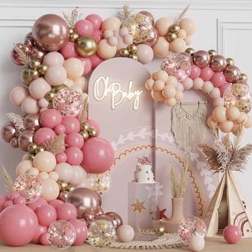Image of Blush Pink Metallic Gold Confetti Balloon Arch Kit 144 Pcs