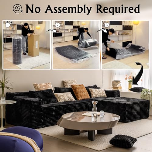 Image of Sectional couches for Living Room Corduroy Couch, 104 inch Cloud Sectional Couch with L-Shape Chaise, Modern Modular Sofa, Deep Seat Comfort, No Assembly Required(Plush Corduroy, Right Facing Chaise)