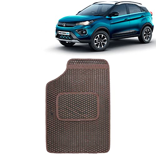 Image of Kingsway Dotted Design Car Floor Foot Mats Universal Fit for Tata Nexon EV, Model Year : 2020 Onwards, Water and Dustproof, Color Brown, Set of 5 Pieces