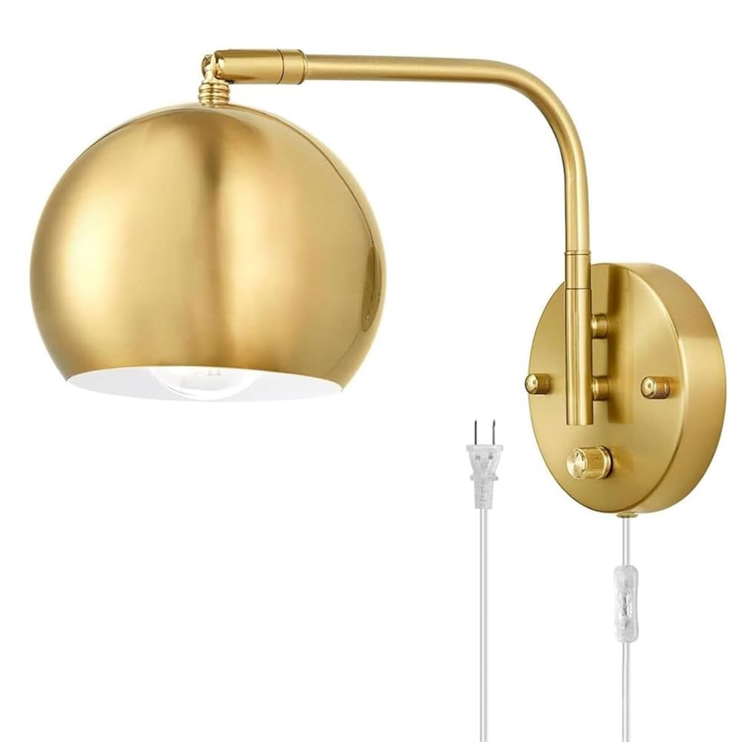 Lámpara de pared vintage regulable con enchufe y cable Aplique dorado con interruptor E27 Lámpara de mesilla ajustable de metal Lámpara de lectura retro industrial de pared para dormitorio, salón,A