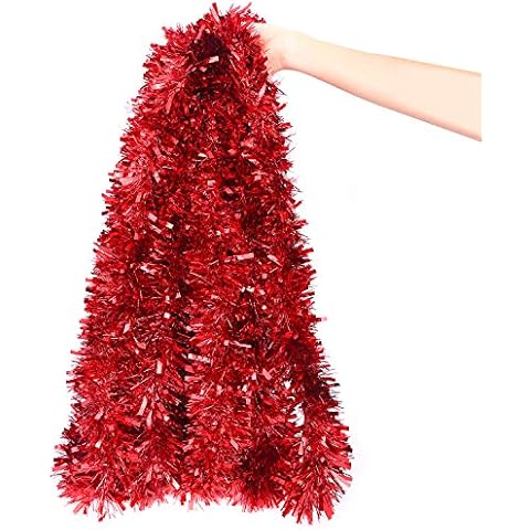 DIYASY Christmas Red Tinsel Garland for Christmas Tree Decorations (20 FEET Long) Cover