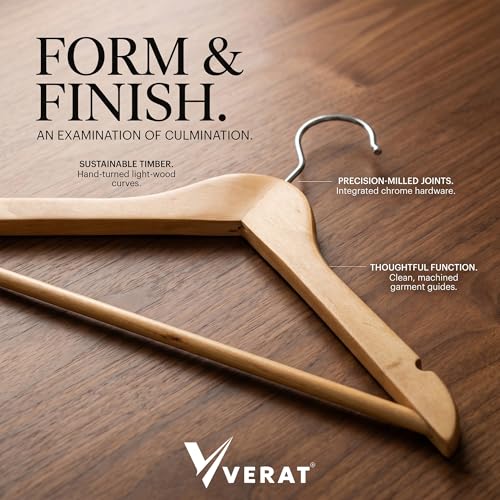 Image of Wooden Clothes Hangers Pack of 10, Natural Solid Wood Coat Hangers with Chrome Swivel Hook, Smooth Finish for Shirts, Suits, Dresses & Jackets, Space Saving Wardrobe Organizer (Light Brown)