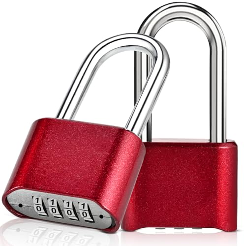 Image of Faburo Combination Lock, 4-Digit Heavy Duty Combo Lock, Combination Padlock Outdoor Waterproof Gate Locks for Outdoor Fence, Locker, Sheds, Gym, Gate Hasps (2pcs-Long-Red)